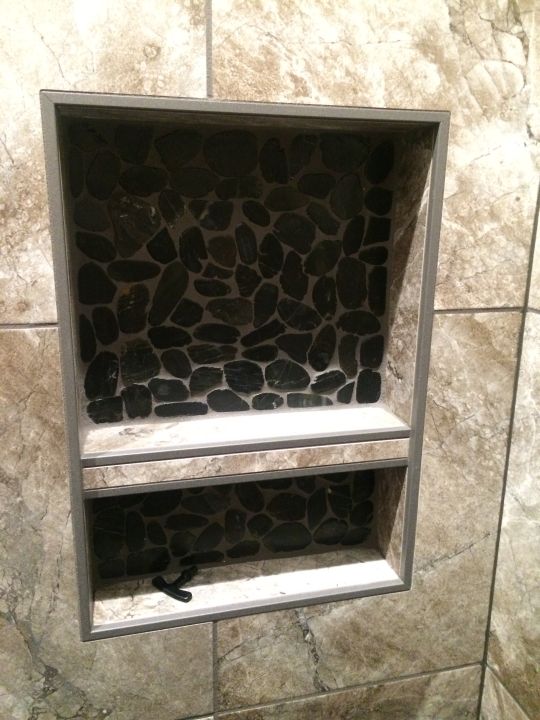 Two shelf tile niche with stone and profile edge