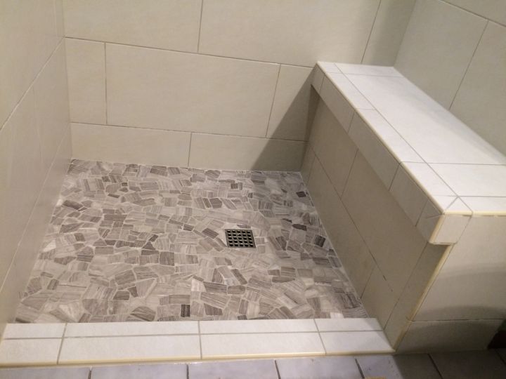 Linen Rectangle Tile Shower With Stone, Flat Stone Tile For Shower Floor